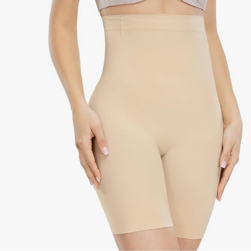 ATTLADY Women Tummy Control Shorts Biege